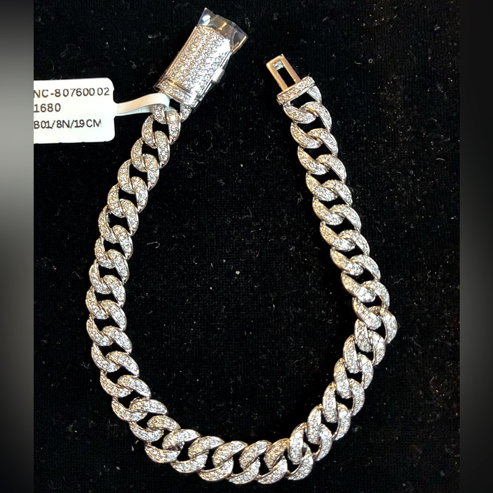 Silver tone Iced out Bracelet 8”